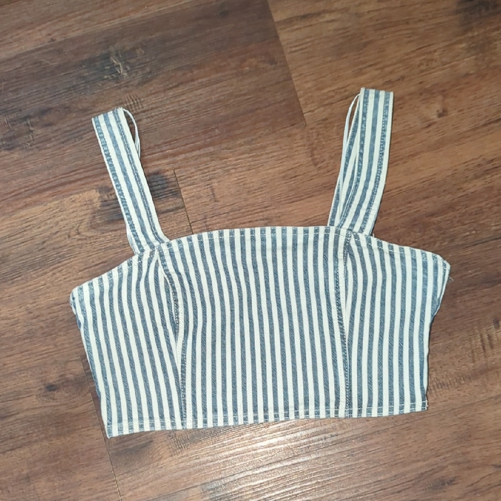 Zara Navy and White Striped Tank Top